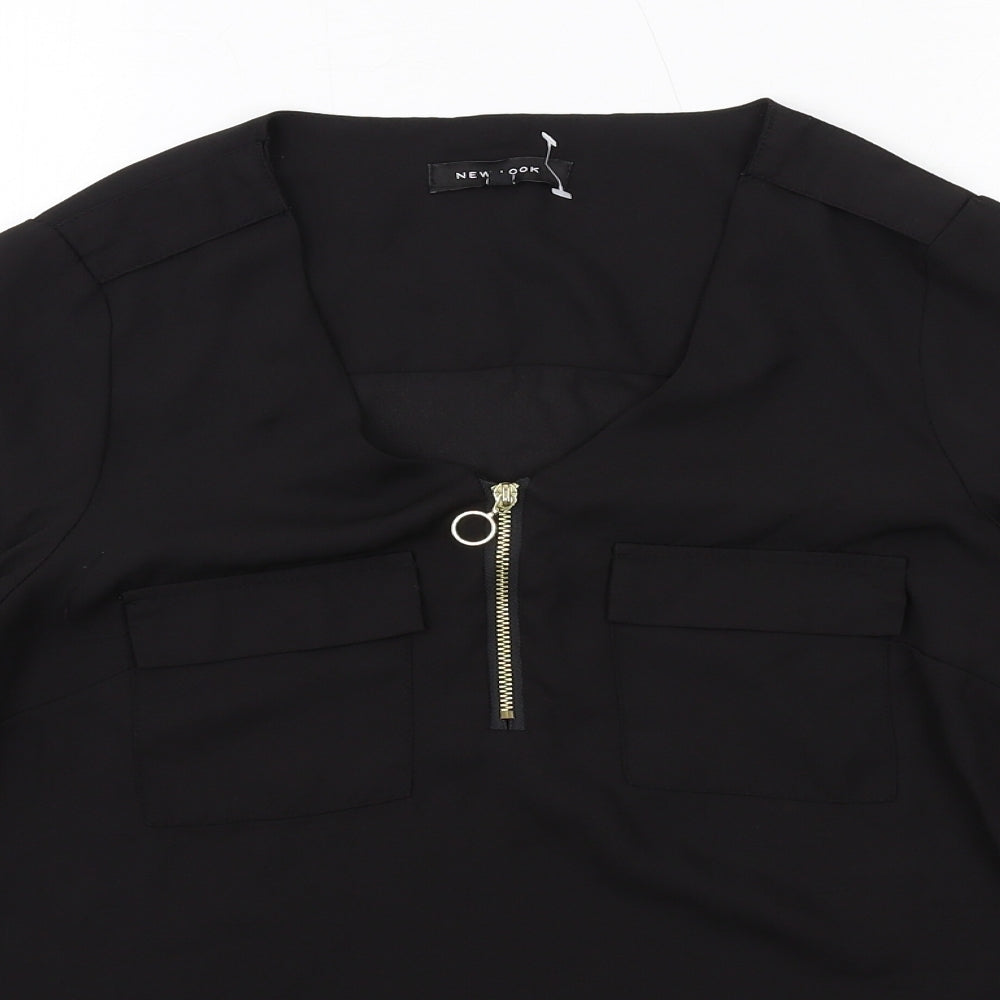 New Look Womens Black Polyester Basic Blouse Size 8 V-Neck