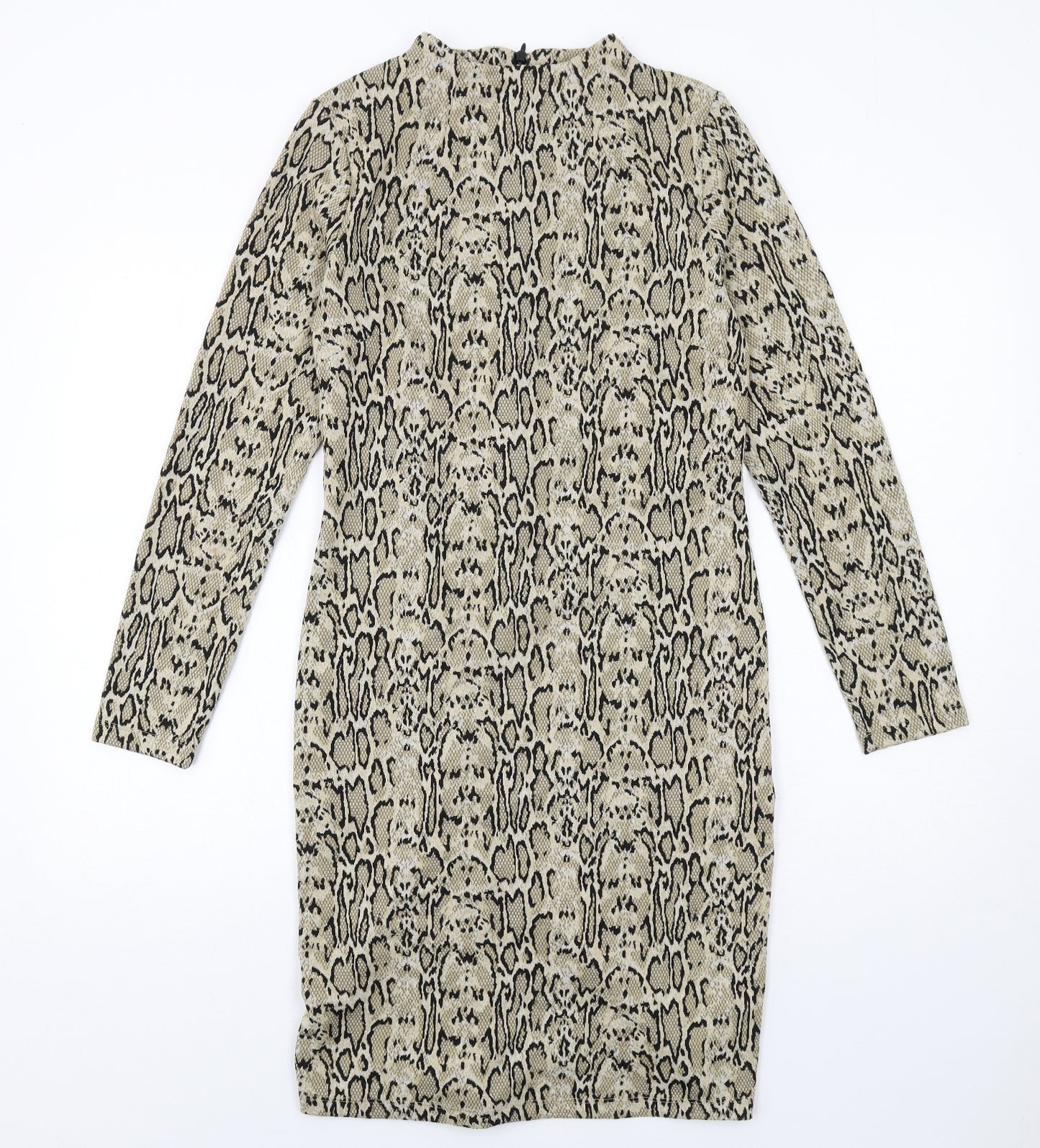 Marks and Spencer Womens Beige Animal Print Polyester A-Line Size 10 Round Neck Zip - Snakeskin pattern