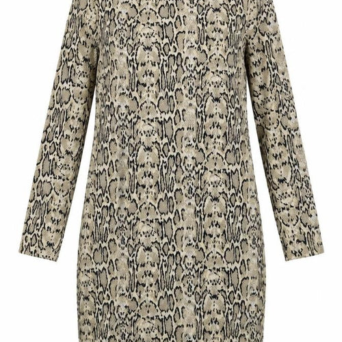Marks and Spencer Womens Beige Animal Print Polyester A-Line Size 10 Round Neck Zip - Snakeskin pattern