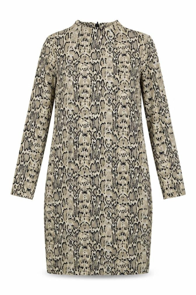 Marks and Spencer Womens Beige Animal Print Polyester A-Line Size 10 Round Neck Zip - Snakeskin pattern