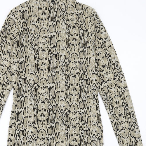 Marks and Spencer Womens Beige Animal Print Polyester A-Line Size 10 Round Neck Zip - Snakeskin pattern