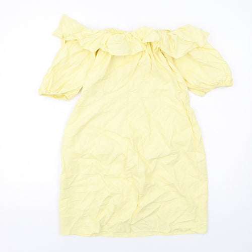 H&M Womens Yellow Linen Mini Size 12 Off the Shoulder Zip