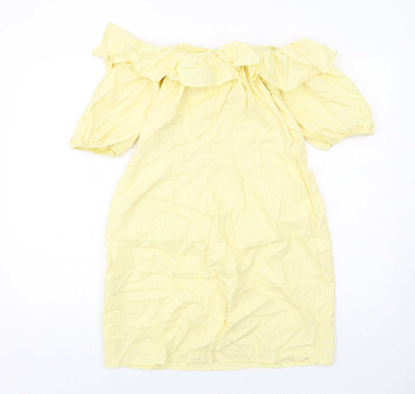 H&M Womens Yellow Linen Mini Size 12 Off the Shoulder Zip