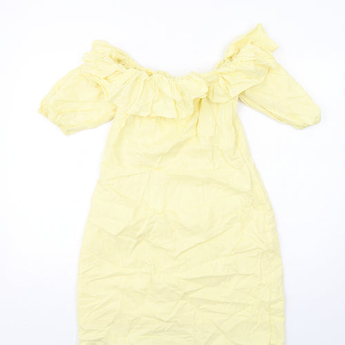 H&M Womens Yellow Linen Mini Size 12 Off the Shoulder Zip