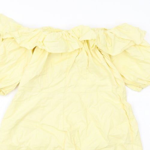 H&M Womens Yellow Linen Mini Size 12 Off the Shoulder Zip