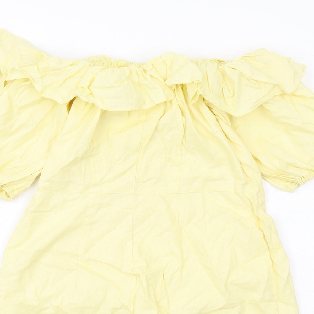 H&M Womens Yellow Linen Mini Size 12 Off the Shoulder Zip