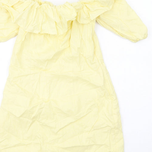 H&M Womens Yellow Linen Mini Size 12 Off the Shoulder Zip