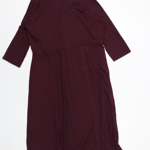 M&Co Womens Purple Striped Polyester Shirt Dress Size 18 Collared Button