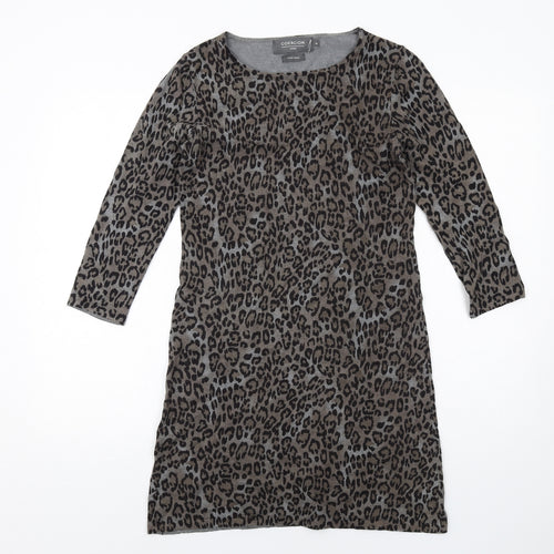 Coercion Womens Grey Animal Print Cotton Jumper Dress Size M Round Neck Pullover - Leopard pattern
