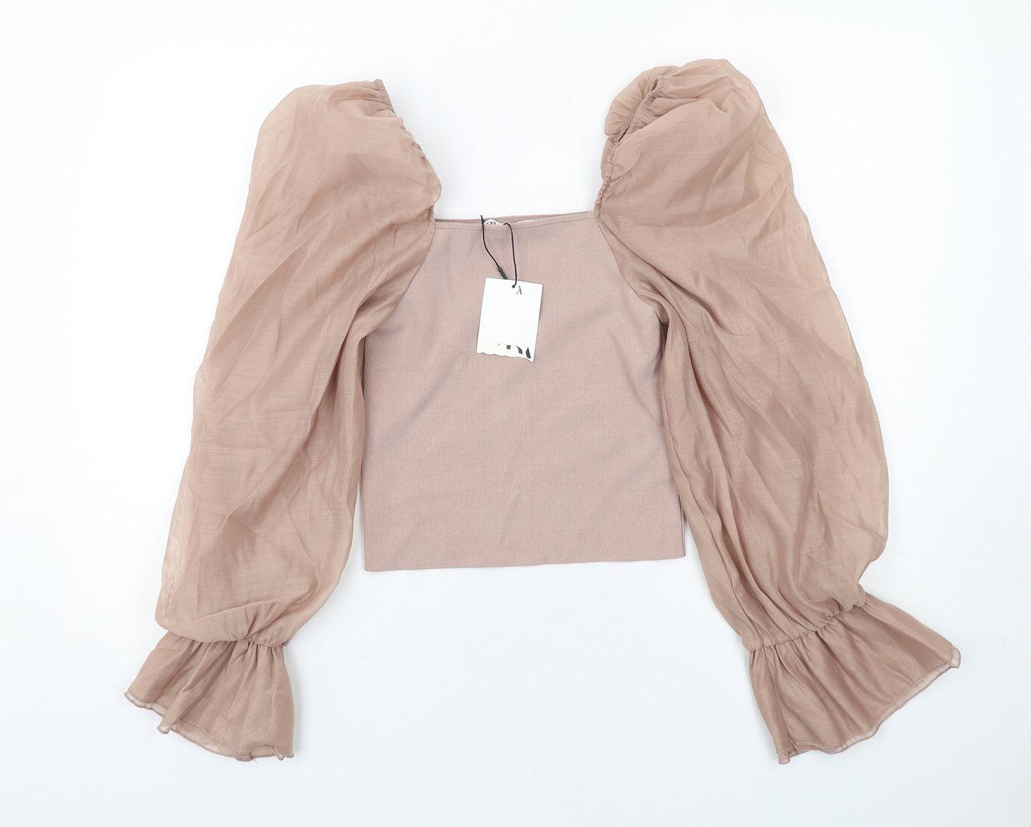Zara Womens Beige Polyester Cropped Tank Size M Square Neck