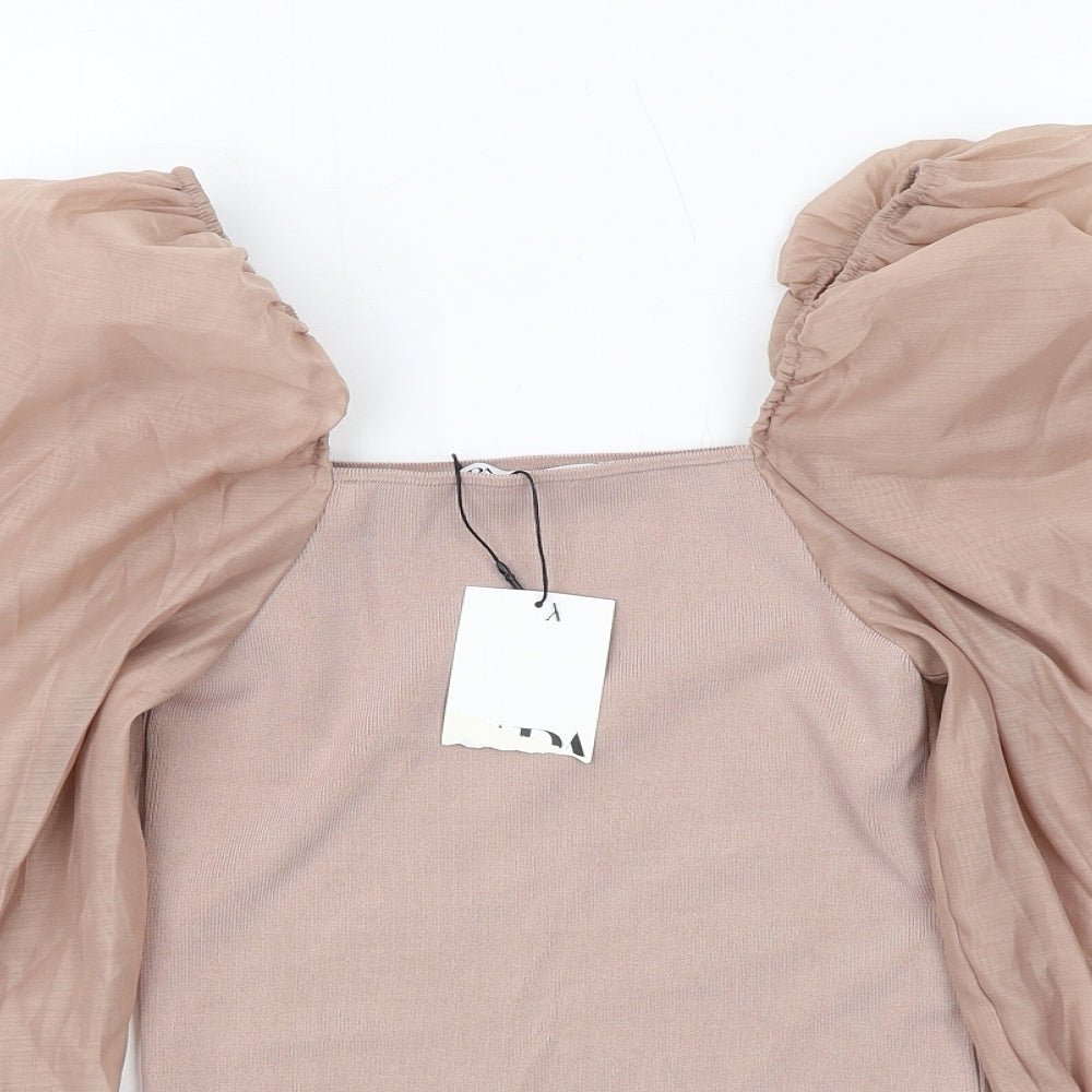 Zara Womens Beige Polyester Cropped Tank Size M Square Neck