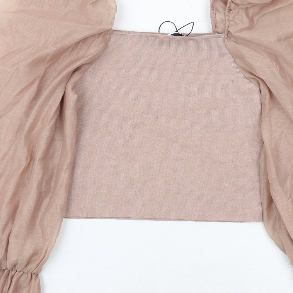 Zara Womens Beige Polyester Cropped Tank Size M Square Neck