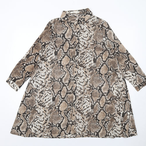 Vera & Lucy Womens Brown Animal Print Polyester Shirt Dress Size S Collared Button - Snakeskin pattern