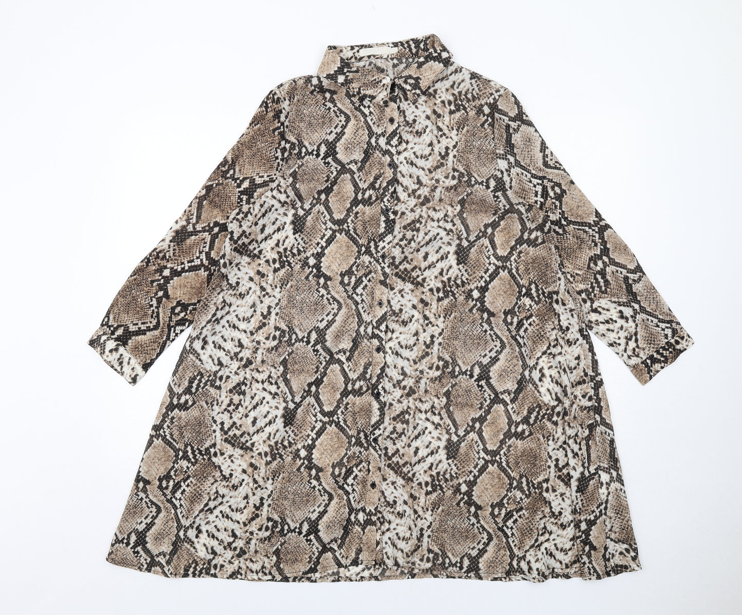 Vera & Lucy Womens Brown Animal Print Polyester Shirt Dress Size S Collared Button - Snakeskin pattern