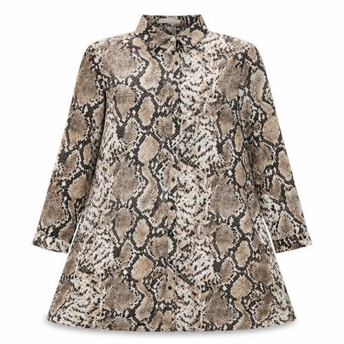 Vera & Lucy Womens Brown Animal Print Polyester Shirt Dress Size S Collared Button - Snakeskin pattern