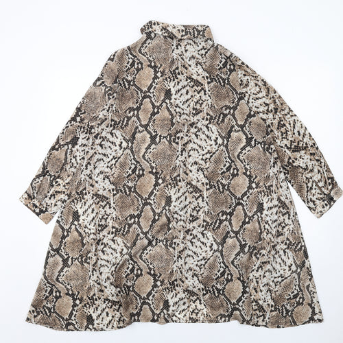 Vera & Lucy Womens Brown Animal Print Polyester Shirt Dress Size S Collared Button - Snakeskin pattern