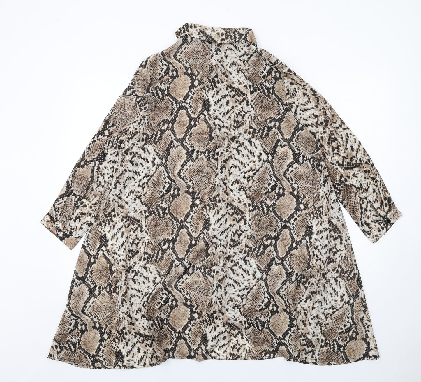 Vera & Lucy Womens Brown Animal Print Polyester Shirt Dress Size S Collared Button - Snakeskin pattern