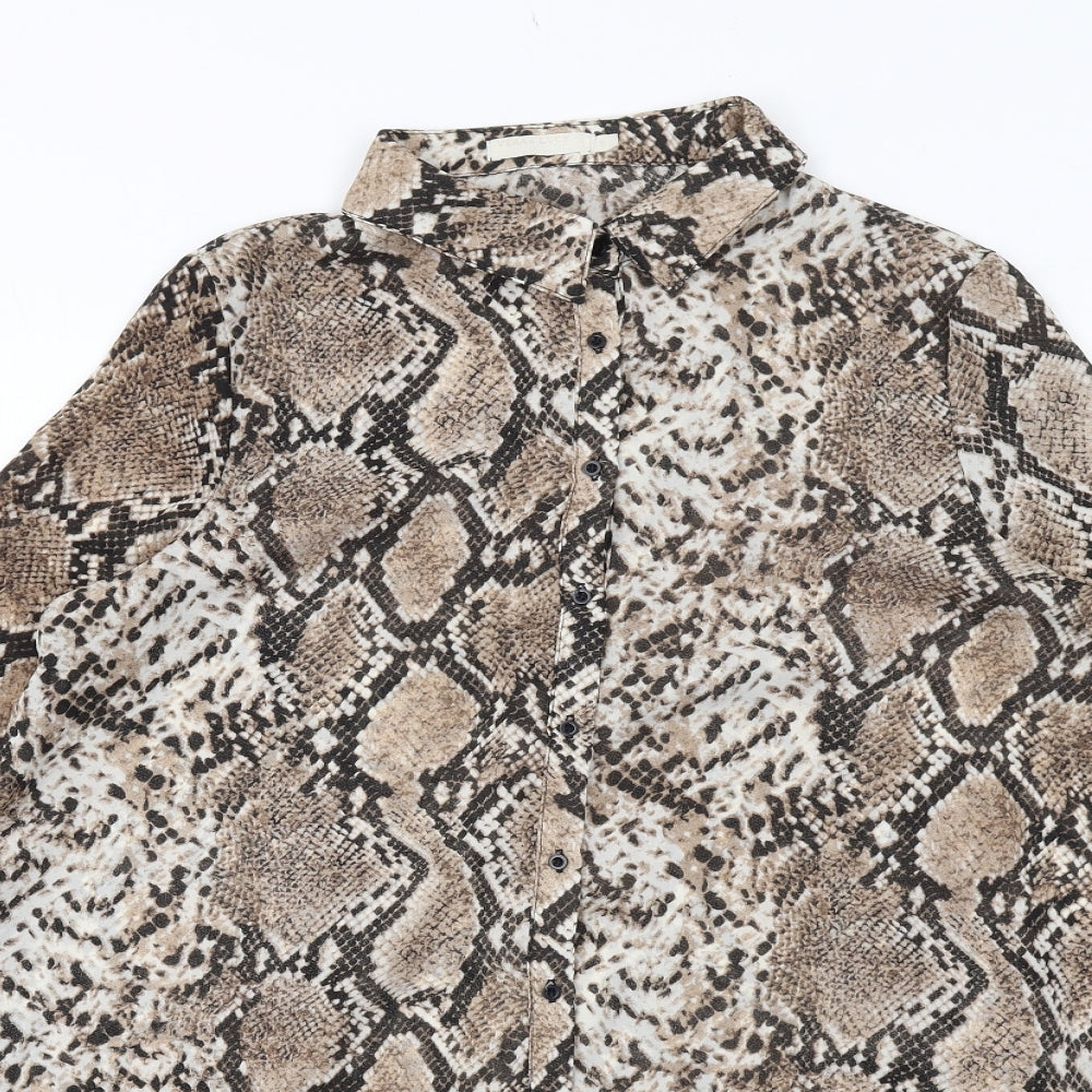 Vera & Lucy Womens Brown Animal Print Polyester Shirt Dress Size S Collared Button - Snakeskin pattern
