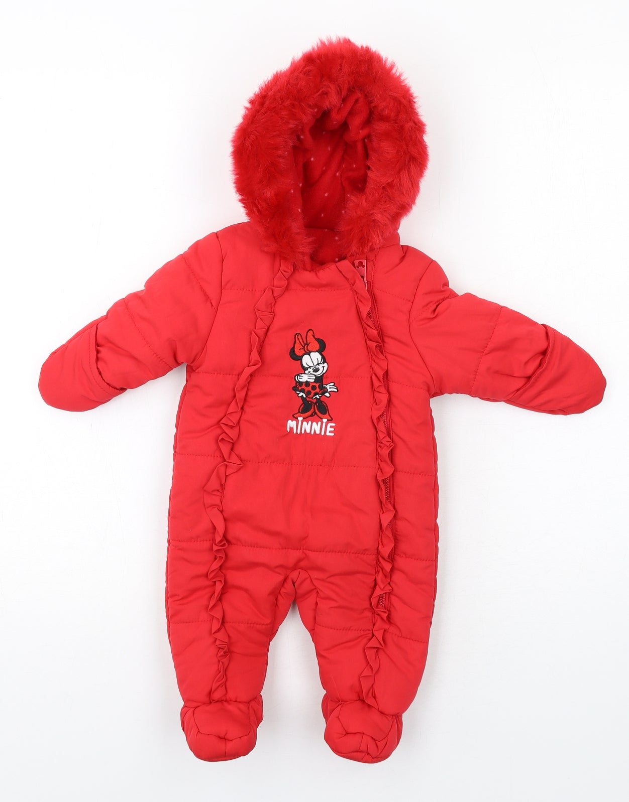 Disney Girls Red Basic Coat Snowsuit Size 0-3 Months Zip - Minnie Mouse