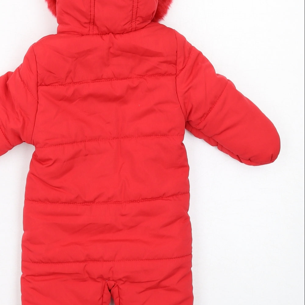 Disney Girls Red Basic Coat Snowsuit Size 0-3 Months Zip - Minnie Mouse