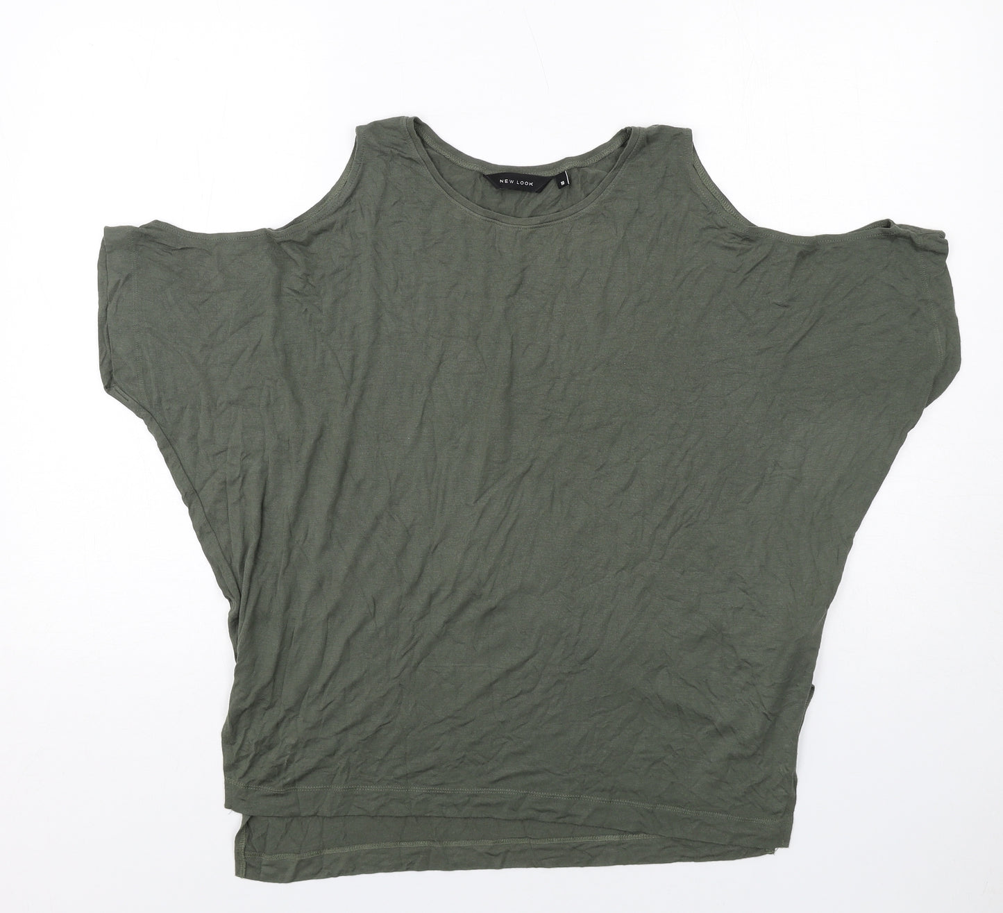 New Look Womens Green Viscose Basic T-Shirt Size 10 Round Neck - Cold Shoulder
