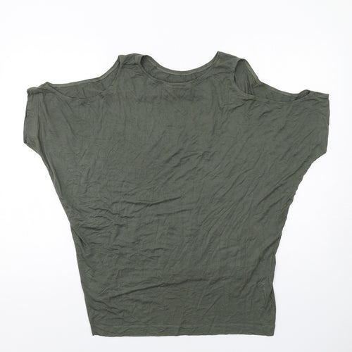 New Look Womens Green Viscose Basic T-Shirt Size 10 Round Neck - Cold Shoulder