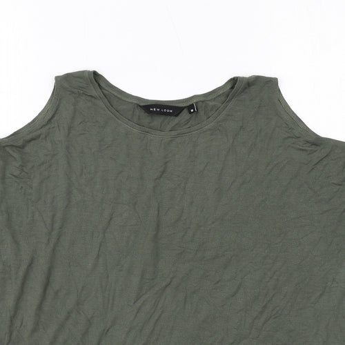 New Look Womens Green Viscose Basic T-Shirt Size 10 Round Neck - Cold Shoulder