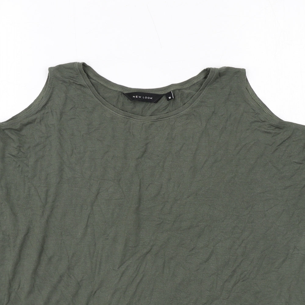 New Look Womens Green Viscose Basic T-Shirt Size 10 Round Neck - Cold Shoulder
