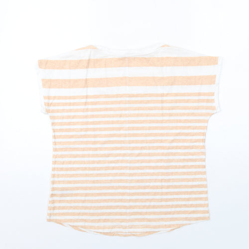Marks and Spencer Womens Beige Striped Cotton Basic T-Shirt Size 14 Scoop Neck
