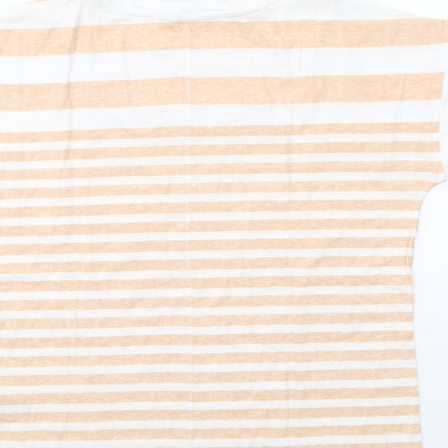 Marks and Spencer Womens Beige Striped Cotton Basic T-Shirt Size 14 Scoop Neck