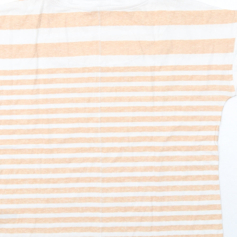 Marks and Spencer Womens Beige Striped Cotton Basic T-Shirt Size 14 Scoop Neck