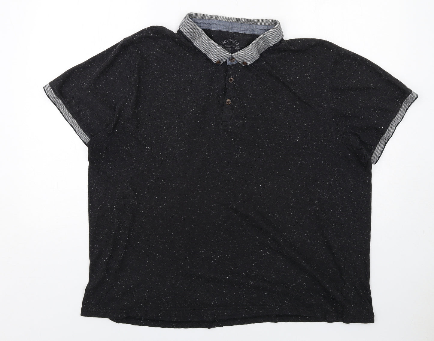 Red Herring Mens Black Polyester Polo Size 2XL Collared Button