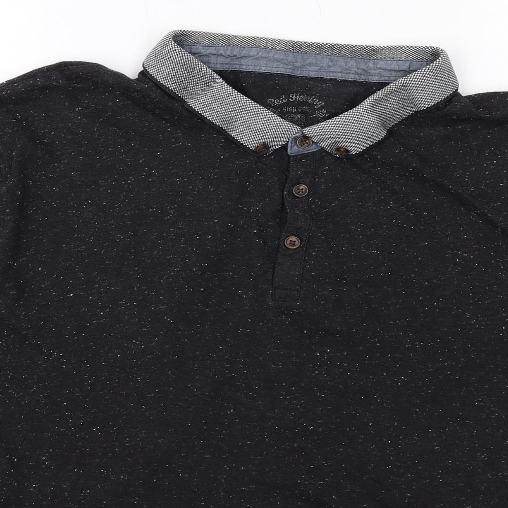 Red Herring Mens Black Polyester Polo Size 2XL Collared Button