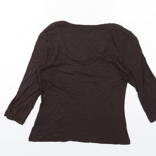Per Una Womens Brown Viscose Basic T-Shirt Size 14 Scoop Neck - Neckline Detail