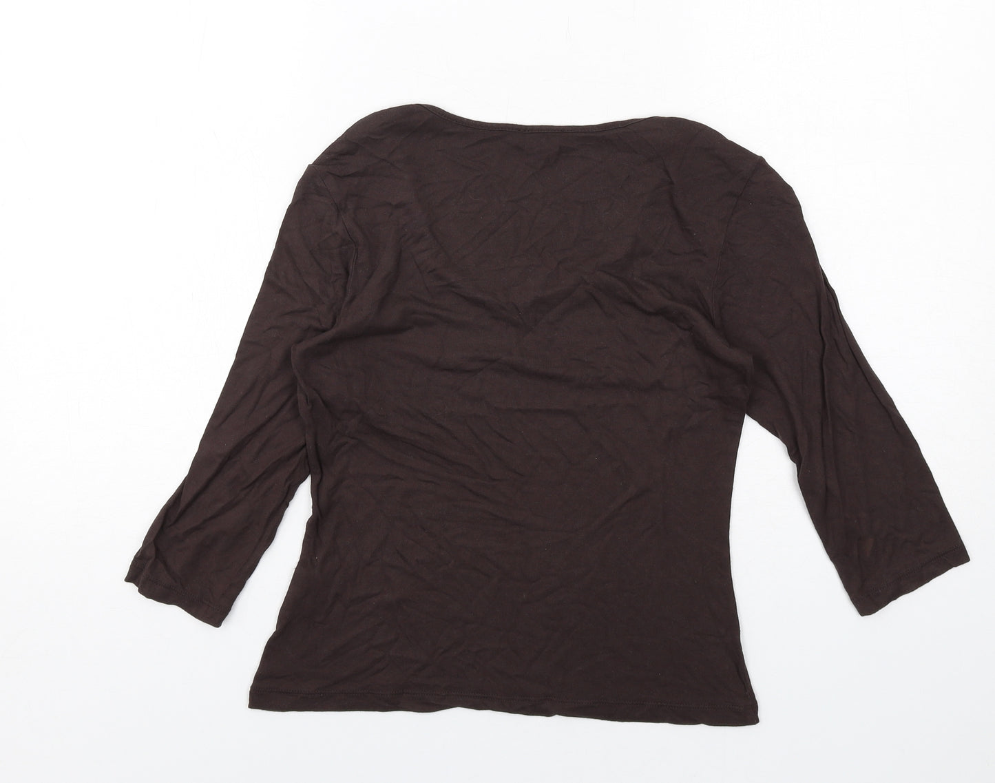 Per Una Womens Brown Viscose Basic T-Shirt Size 14 Scoop Neck - Neckline Detail