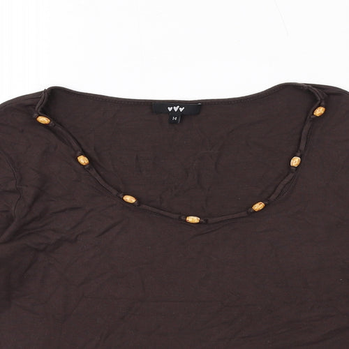 Per Una Womens Brown Viscose Basic T-Shirt Size 14 Scoop Neck - Neckline Detail