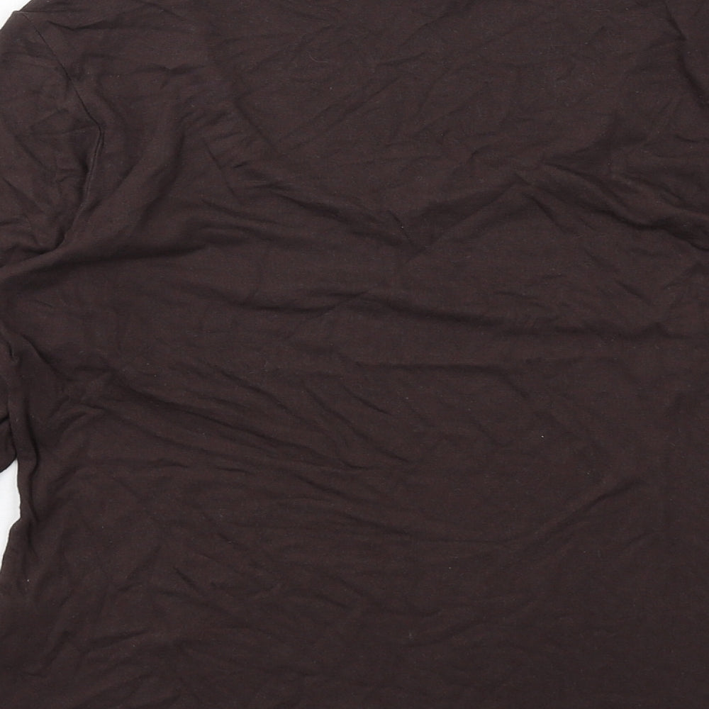 Per Una Womens Brown Viscose Basic T-Shirt Size 14 Scoop Neck - Neckline Detail