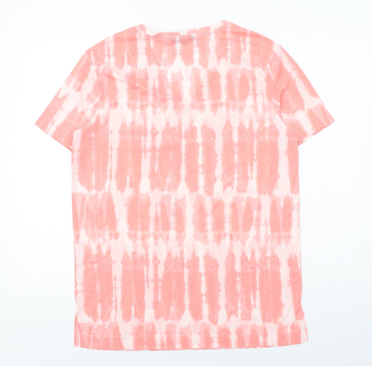 Marks and Spencer Womens Pink Polyester Basic T-Shirt Size 10 V-Neck - Tie-Dye