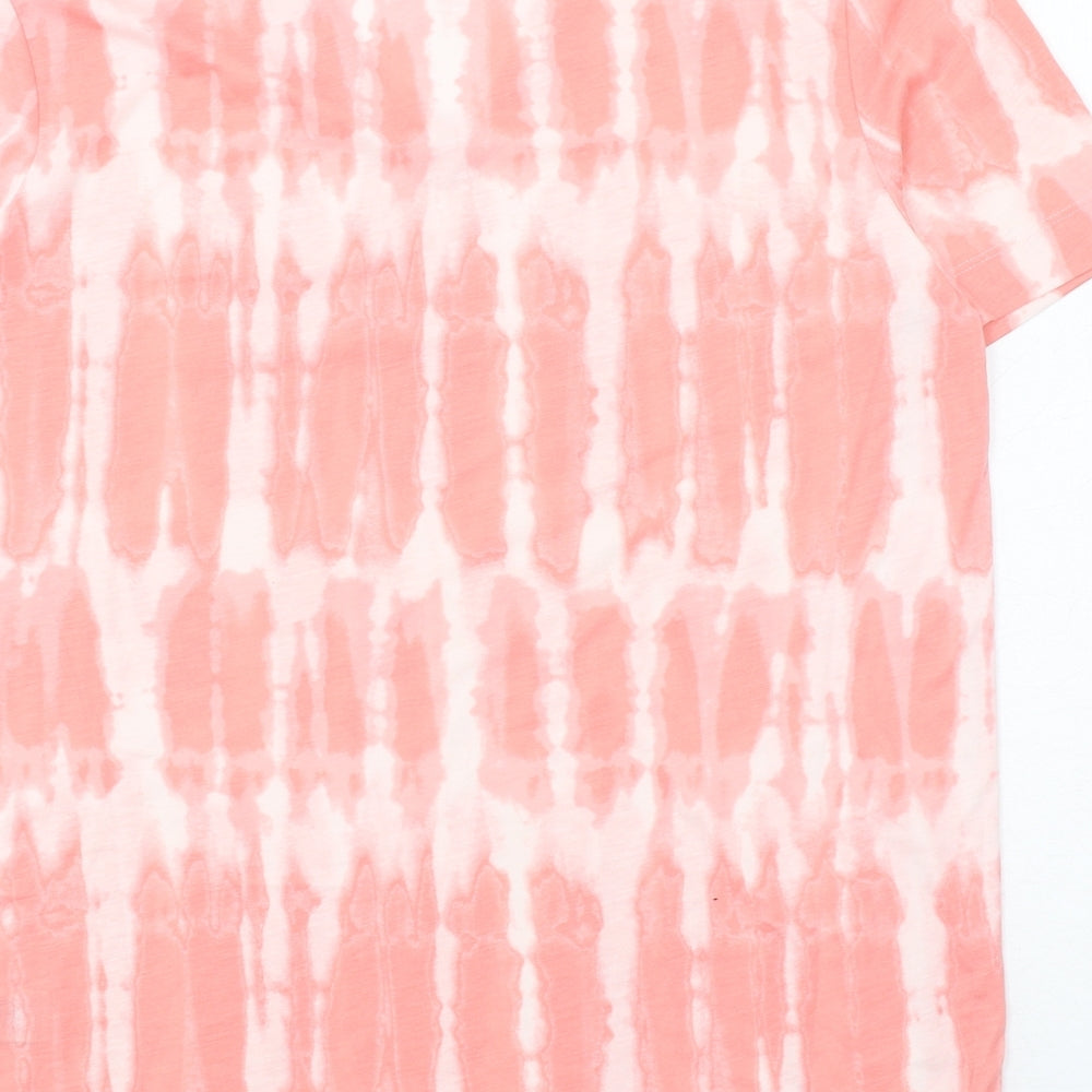 Marks and Spencer Womens Pink Polyester Basic T-Shirt Size 10 V-Neck - Tie-Dye