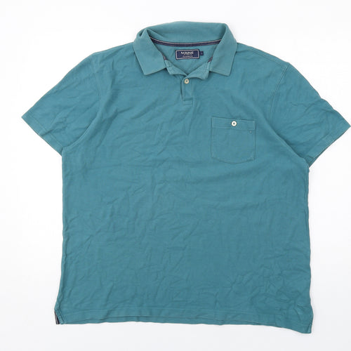 Maine Mens Blue Cotton Polo Size L Collared Button