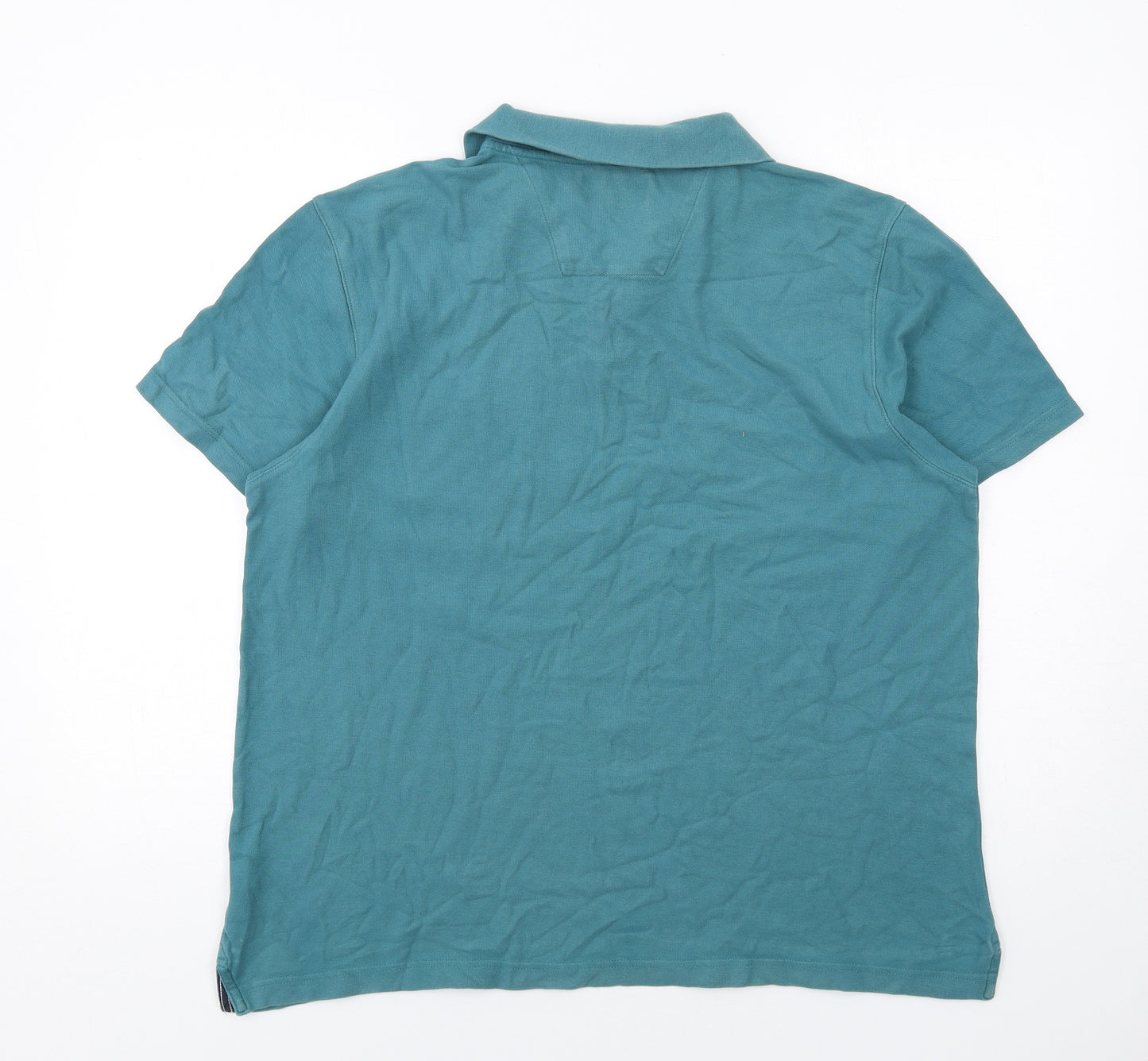 Maine Mens Blue Cotton Polo Size L Collared Button