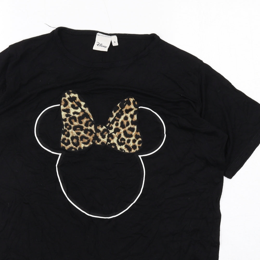 Disney Womens Black Viscose Basic T-Shirt Size 8 Crew Neck - Minnie Mouse