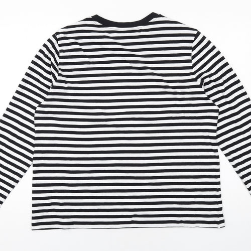 Marks and Spencer Womens Black Striped Cotton Basic T-Shirt Size 16 Crew Neck