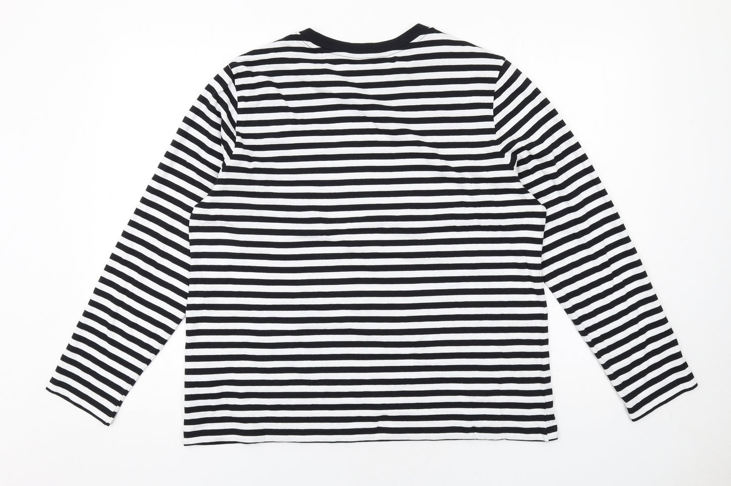 Marks and Spencer Womens Black Striped Cotton Basic T-Shirt Size 16 Crew Neck