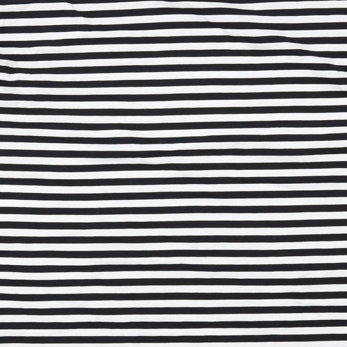 Marks and Spencer Womens Black Striped Cotton Basic T-Shirt Size 16 Crew Neck