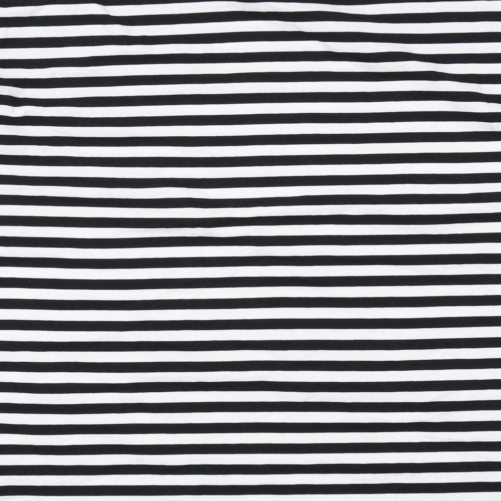 Marks and Spencer Womens Black Striped Cotton Basic T-Shirt Size 16 Crew Neck