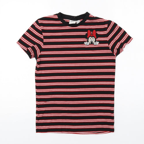 Disney Womens Black Striped Polyester Basic T-Shirt Size XS Crew Neck - Minnie Mouse