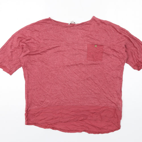 Monsoon Womens Pink Linen Basic T-Shirt Size M Boat Neck