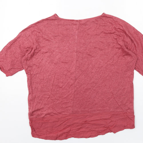 Monsoon Womens Pink Linen Basic T-Shirt Size M Boat Neck