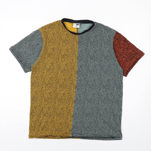 Pockets and Sedition Womens Multicoloured Animal Print Cotton Basic T-Shirt Size S Crew Neck